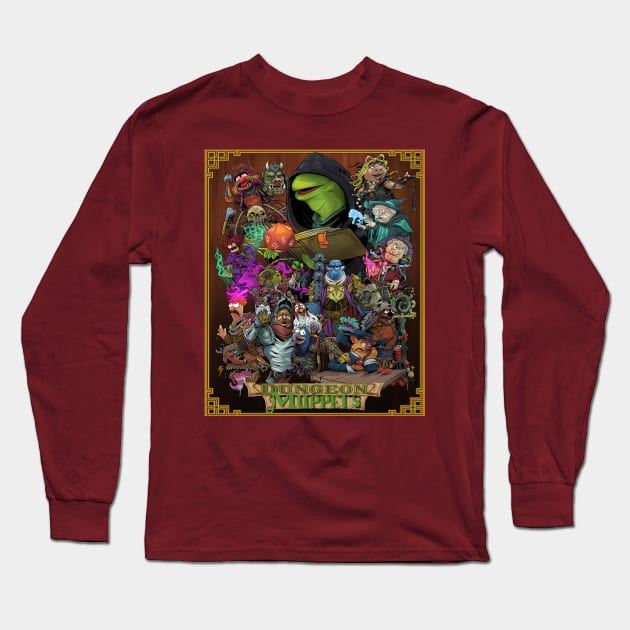 Dungeon Muppets (With Bordered Background) Long Sleeve T-Shirt by JohnLattaArt